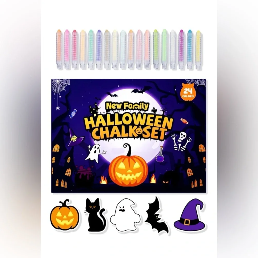 New Family Halloween Chalk Set 24 Colors Kids Sidewalk Art Kit – New